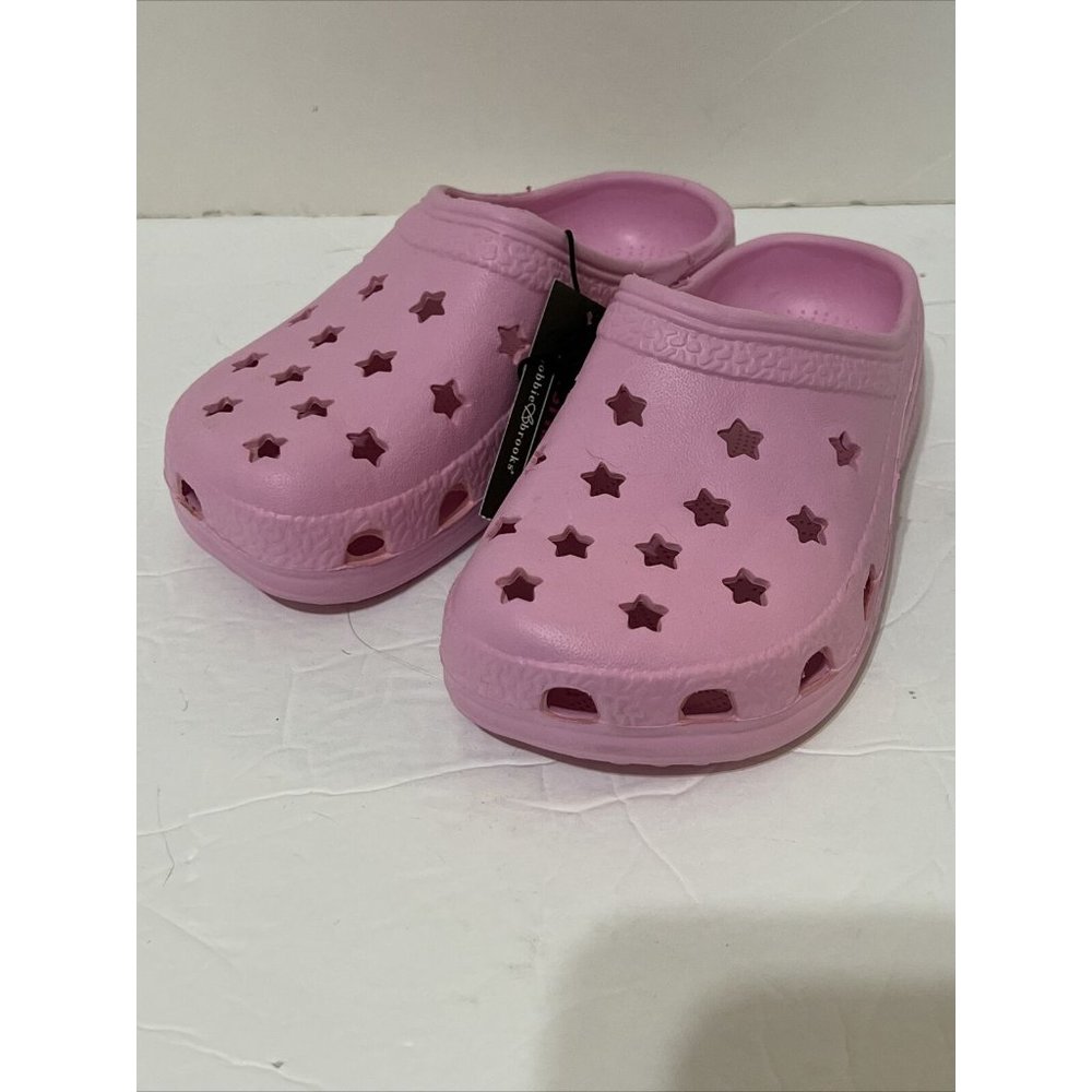 BOBBIE BROOKS GIRLS STAR DESIGN CLOGS SHOES SIZE MED 13-1 PINK BEACH POOL NEW C2